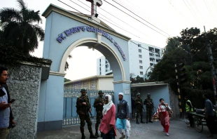 Army personnel stand guard in front of St. Mary’s Cathedral Church in Dhaka, Bangladesh, on Dec. 23, ahead of Christmas 2024. Credit: Stephan Uttom Rozario