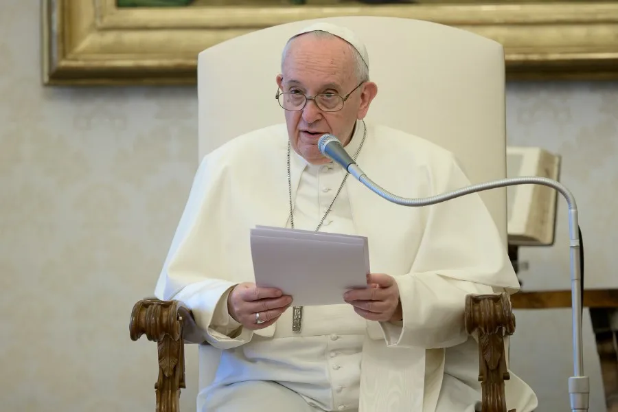 Pope Francis speaks at his general audience in the apostolic library April 22, 2020. ?w=200&h=150