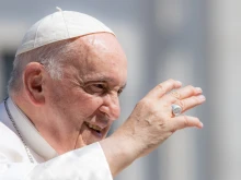 Pope Francis on the morning of June 7, 2023 shortly before heading to the hospital for abdominal surgery greets pilgrims at his general audience in St. Peter's Square.