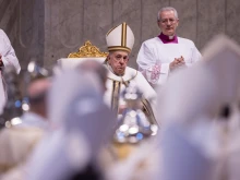 Pope Francis presides at the Vatican's chrism Mass on Holy Thursday, March 28, 2024.