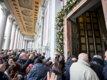 Pilgrims pass through the Holy Door at the Basilica of St. Paul's Outside the Walls on Jan. 5, 2025.