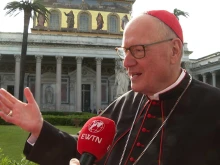 The archbishop of New York, Cardinal Timothy Dolan, speaks to EWTN News on Friday, April 25, 2025, at the  Basilica of St. Paul Outside the Walls in Rome.