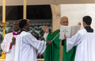 Pope Leo XIV celebrates Mass in St. Peter’s Square at the Vatican on Oct. 5, 2025. Credit: Daniel Ibañez/CNA