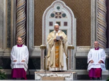 Pope Leo XIV addresses the faithful at the Basilica of St. John Lateran in Rome on Nov. 9, 2025.