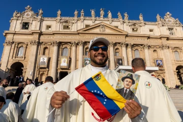 A Venezuelan priest who concelebrated the canonization Mass with Pope Leo XIV celebrates his country's first saints in St. Peter's Square on Oct. 19, 2025.