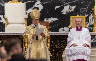 Pope Leo XIV celebrates a Mass of episcopal consecration at the Altar of the Chair in St. Peter’s Basilica on Oct. 26, 2025. Credit: Daniel Ibanez/CNA