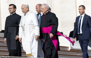 Pope Leo XIV arrives in St. Peter’s Square for his weekly general audience on Oct. 29, 2025. Credit: Daniel Ibanez/EWTN News