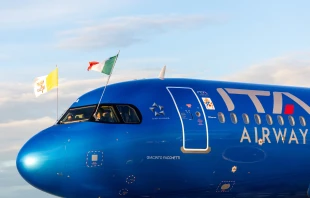 The flights for Pope Leo XIV’s first apostolic journey are taking place aboard an ITA Airways Airbus A320neo, one of thousands of Airbus planes affected by a computer issue, Saturday, Nov. 29, 2025. Credit: Daniel Ibanez/EWTN News
