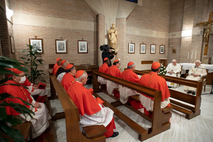 Benedict XVI addresses new cardinals at the Mater Ecclesiae Monastery at the Vatican on Nov. 28, 2020. ?w=200&h=150
