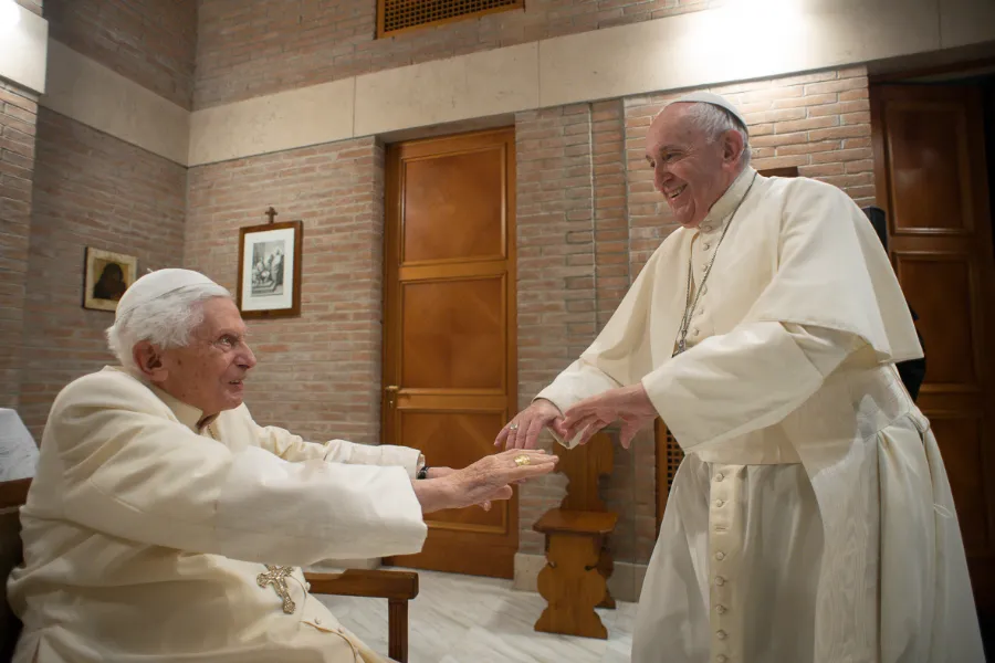 Pope Francis greets Pope emeritus Benedict XVI at the Vatican’s Mater Ecclesiae Monastery on Nov. 28, 2020. Credit: Vatican Media.?w=200&h=150