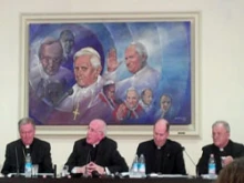 Cardinal Brady and the other Irish bishops at the Tuesday afternoon press conference.