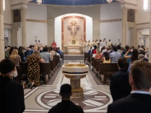 A view from the entrance of Christ the King Chapel during the solemn blessing Mass on Aug. 17, 2025.