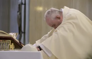 Pope Francis celebrates morning Mass at the Casa Santa Marta April 30, 2020.   Vatican Media.