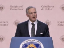 Supreme Knight Patrick Kelly addresses the Knights of Columbus' convention in Orlando, Florida on Aug. 1, 2023.
