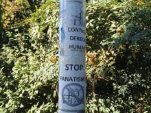 Posters against the 40 Days for Life campaign in Madrid, Spain, found on Sept. 27, 2023.