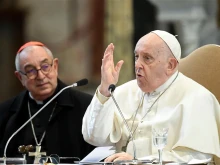 Pope Francis speaks at a meeting with priests from the Diocese of Rome in the Archbasilica of St. John Lateran on Jan. 13, 2024.