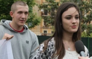Kasia Kozba, 18, participates in Mass with the Knights of Columbus in Rome on April 26, 2014.