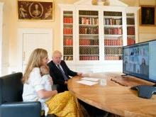 Boris Johnson and Carrie Symonds thank hospital staff who cared for their newborn son Wilfred July 14, 2020. 