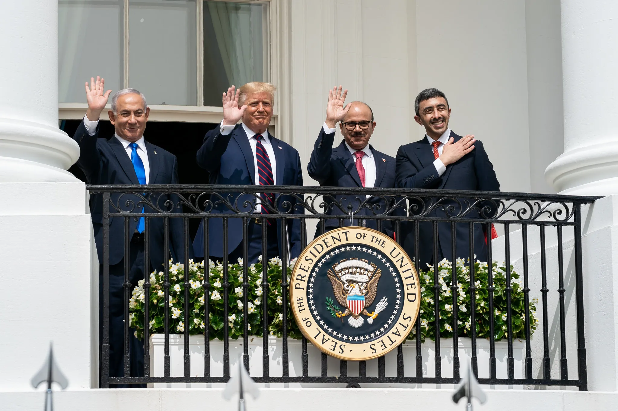 The US president with the Bahraini and Emirati foreign ministers and Israeli PM at the Abraham Accords signing at the White House, Sept. 15, 2020. ?w=200&h=150