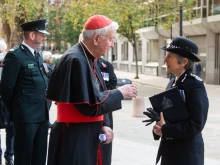 Cardinal Vincent Nichols and London police chief Cressida Dick meet outside of Westminster Cathedral, Nov. 9, 2021.