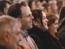 Attendees listen to a panel discussion at the New York Encounter in 2024.