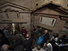 An archaeological guide provided historical information and answered questions during a visit to the catacombs by delegates of the Synod on Synodality. Early Christians gathered within the catacombs for funeral rites and to honor the martyrs. Rome, Italy. Oct. 12, 2023.