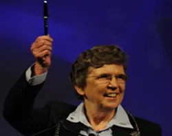 Sr. Carol Keehan, DC, with commemorative pen used by President Obama in signing the heath care reform bill.  Photo ?w=200&h=150