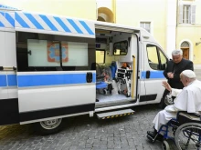 Pope Francis blesses an ambulance that he donated to to treat the wounded in Ukraine’s Ternopil region in 2024.