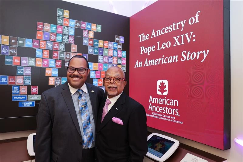 Jari Honora and Henry Louis Gates Jr. at the opening of the exhibit at American Ancestors headquarters in Boston.?w=200&h=150