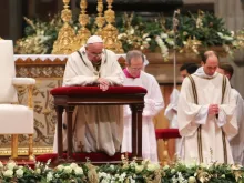Pope Francis at Christmas Mass at St. Peter's Basilica the evening of Dec. 24, 2014. 