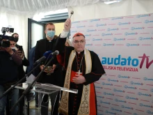 Cardinal Josip Bozanić blesses the new Laudato TV studio in Zagreb, Croatia.