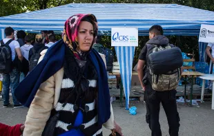 A CRS tent aiding refugees and migrants in Europe.   Catholic Relief Services' Sean Callahan.