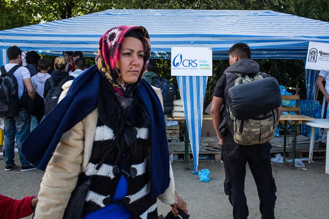 A CRS tent aiding refugees and migrants in Europe Credit Catholic Relief Services Sean Callahan CNA 10 21 15