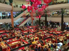 A Thai shopping mall decorated for Lunar New Year. 