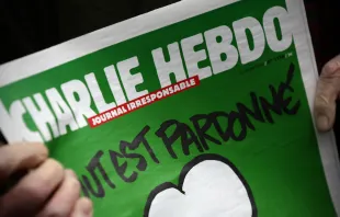 A copy of Charlie Hebdo magazine from a French bookstore in London, Jan. 16, 2015.   Carl Court/Getty Images/CNA.