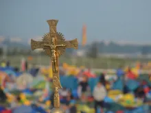 A crucifix in the field at Campus Misericordiae in Krakow for World Youth Day, July 31, 2016. 