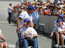 A group of disabled pilgrims gathered in St. Peter's Square for the General Audience, June 3, 2015. 