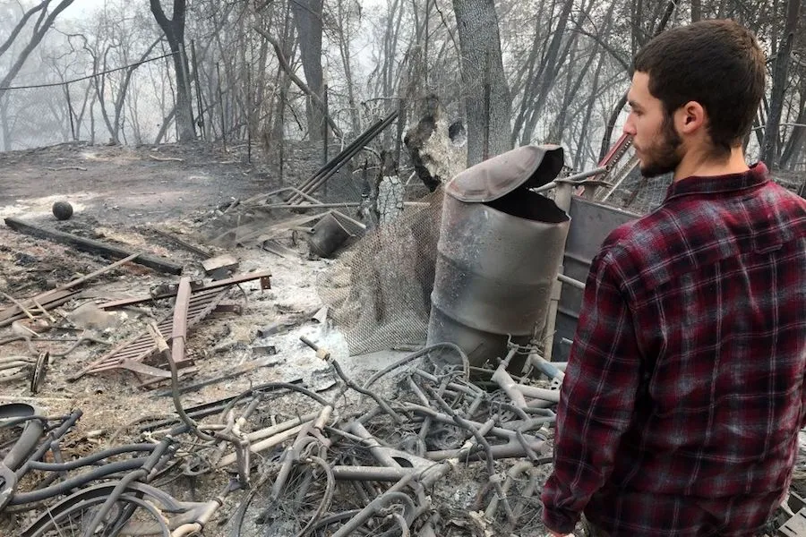 A man in Paradise, Calif. surveys the remains of his house, destroyed by the Camp fire. ?w=200&h=150