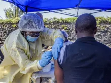 A man receives an Ebola vaccine in Goma, DCR on July 15, 2019. 