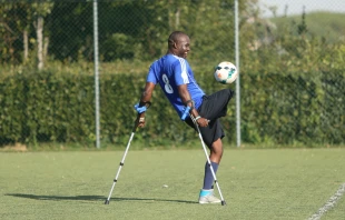 A member of Team Zaryen plays soccer.   Daniel Ibanez / CNA.