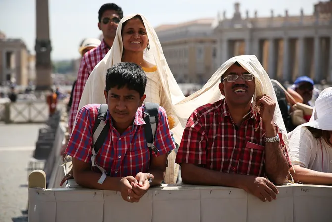 A pilgrim family at the Wednesday General Audience in St Peters Square May 13 2015  Credit Daniel Iba n ez CNA 5 13 15