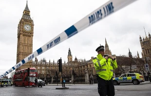A police officer stands guard near Westminster Bridge and the Houses of Parliament on March 22, 2017 in London, England.   Jack Taylor/Getty Images.