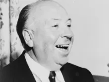 A portrait of Alfred Hitchcock. 