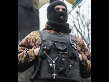 A protestor wearing a rosary in Maidan Square in Kyiv, Feb. 2014. 