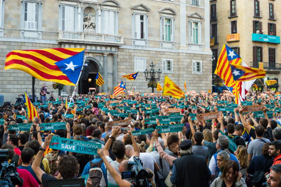 A rally in the streets of Barcelona following the Catalan declaration of independence, Oct. 27, 2017. ?w=200&h=150