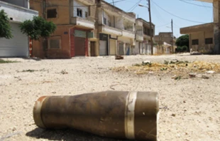 A shell in the street of Homs, Syria.   UN / David Manyua.