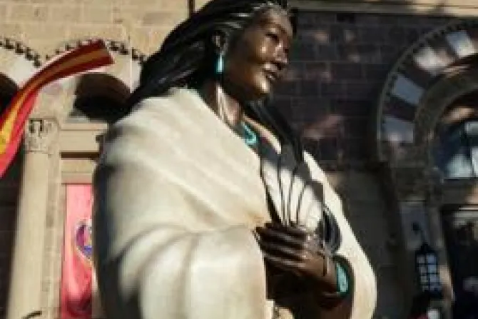 A statue of Kateri Tekakwitha in front of the Cathedral Basilica of St Francis in Santa Fe NM Credit Jim McIntosh CC BY 20 CNA US Catholic News 1 19 12