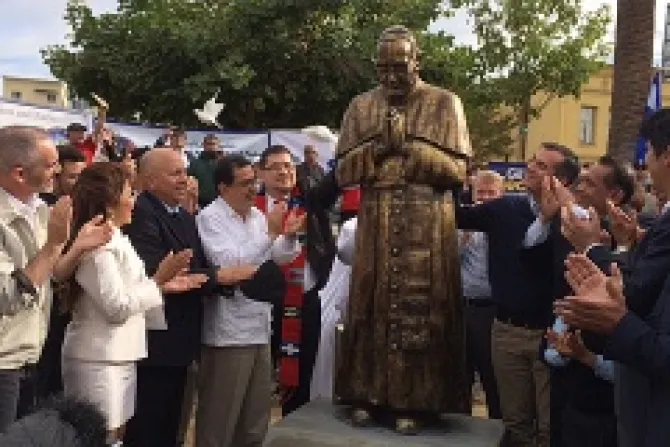 A statue of Romero is revealed and dedicated in Los Angeles  MacArthur Park on Nov 23 2013 Credit Archdiocese of Los Angeles CNA 11 25 13