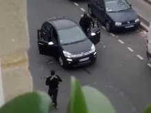 A still image from an amateur video posted on Youtube shows a moment of the assault on satirical newspaper Charlie Hebdo, Jan. 7, 2015. 
