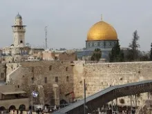 A view of Jerusalem with the Dome of the Rock and the Wailing Wall. 